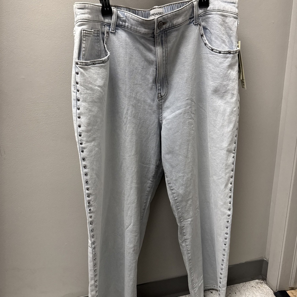 No Boundaries Womens Blue Baggy Wide Leg Denim Jeans Elastic Waist Studs Sz 2X